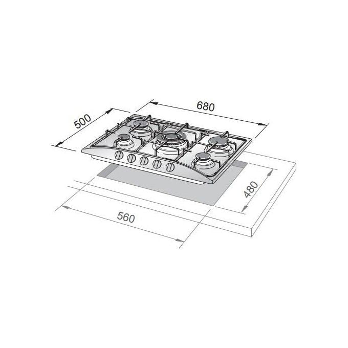 De Longhi FFA 57 ASV Linea Family Piano cottura a Gas 5 Fuochi Bruciatore Tripla Corona 70 cm Acciaio Inox