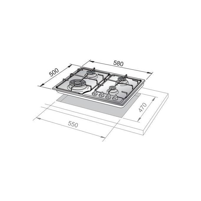 De Longhi FFI 36 ER Linea Family Piano cottura Combi a Gas 3 Zone + 1 Piastra elettrica 60 cm Acciaio Inox