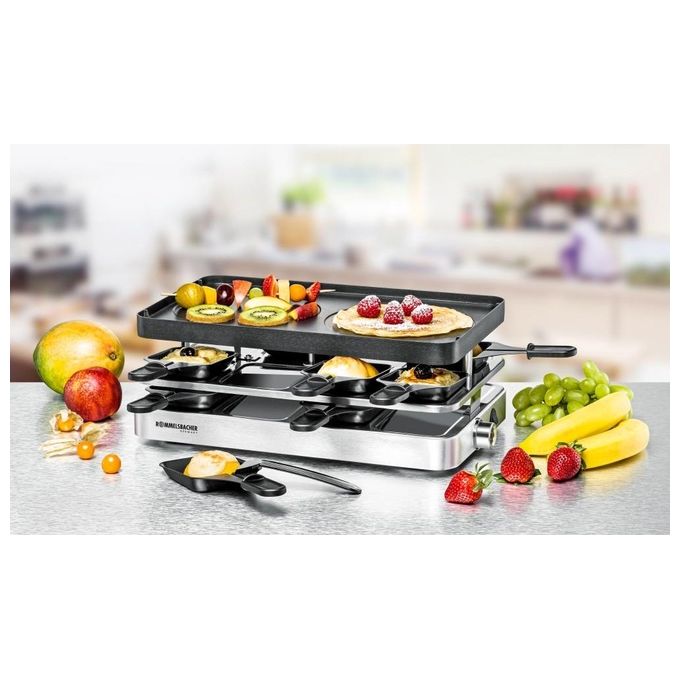 Rommelsbacher RC 1400 Griglia per Raclette 8 Persone 1200 W Acciaio Inossidabile-Nero