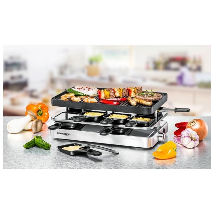 Rommelsbacher RC 1400 Griglia per Raclette 8 Persone 1200 W Acciaio Inossidabile-Nero