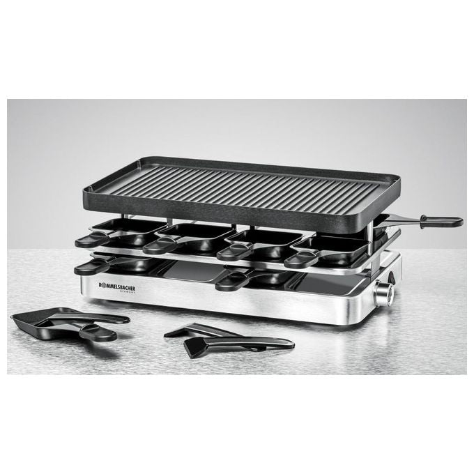 Rommelsbacher RC 1400 Griglia per Raclette 8 Persone 1200 W Acciaio Inossidabile-Nero