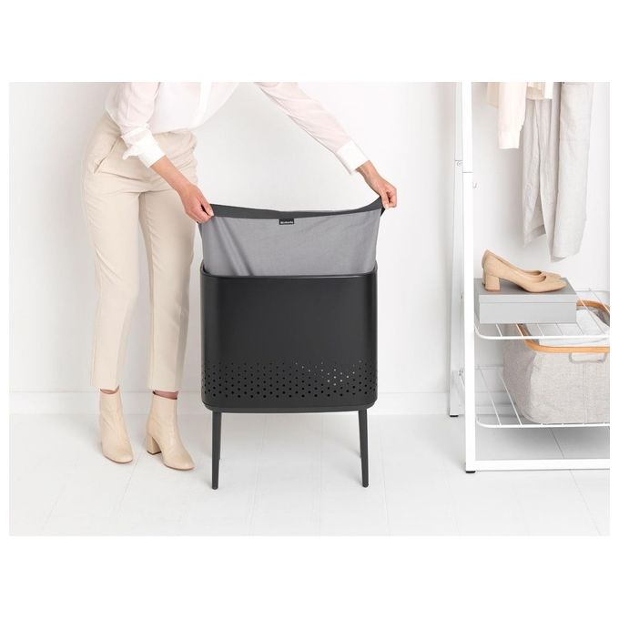 Brabantia Portabiancheria 60L con Sacco in Cotone Rimovibile Matt Black Apertura Rapida