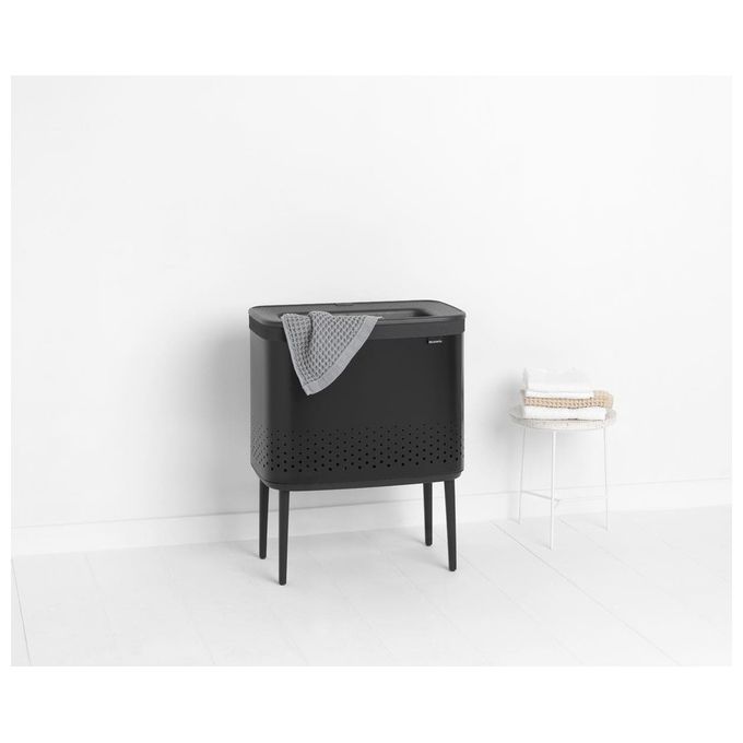 Brabantia Portabiancheria 60L con Sacco in Cotone Rimovibile Matt Black Apertura Rapida