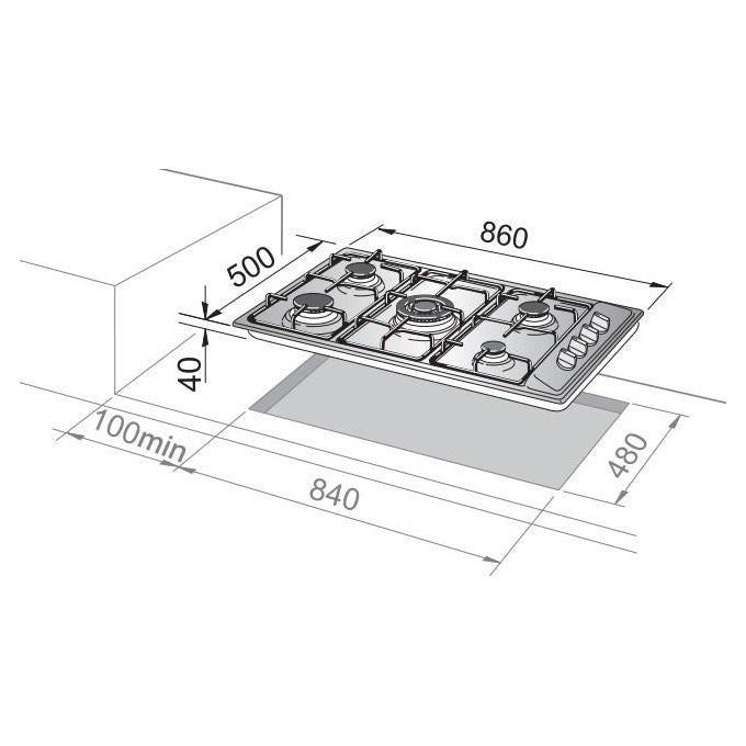 De'Longhi FLS59DD Piano cottura a gas 86 cm 5 fuochi 1 doppia corona colore Avena