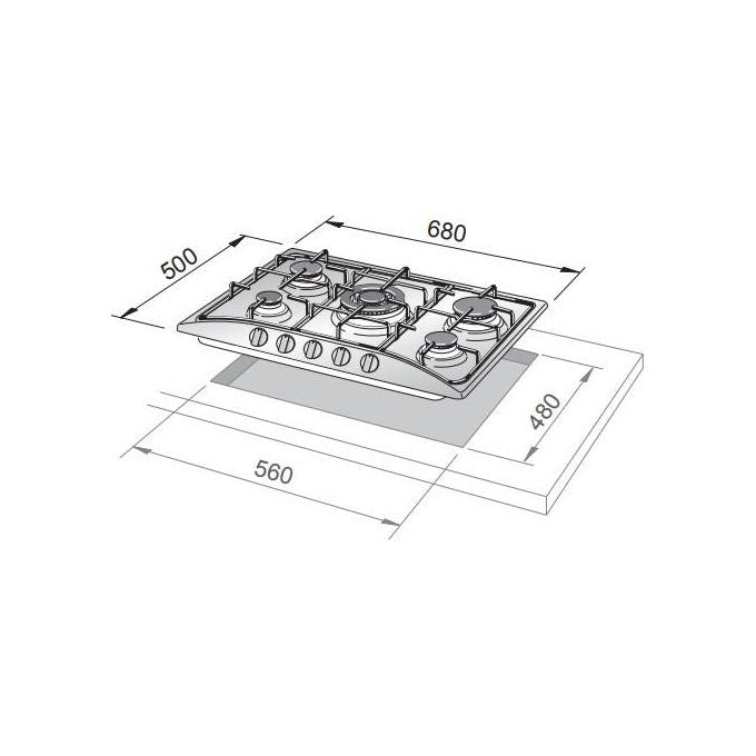 De Longhi PFI 57 GH Linea Professional Piano cottura a Gas 5 Fuochi Griglie in Ghisa Bruciatore Tripla Corona 70 cm Acciaio Inox