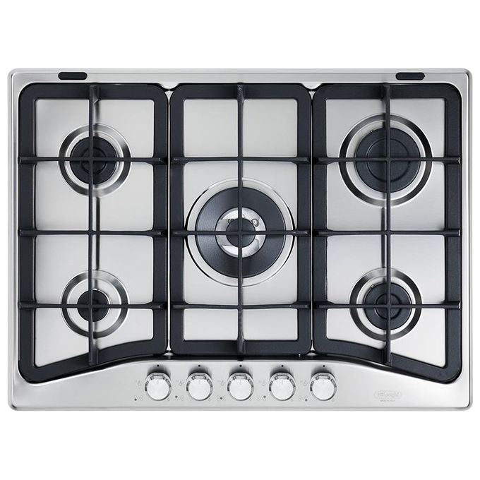 De Longhi PFI 57 GH Linea Professional Piano cottura a Gas 5 Fuochi Griglie in Ghisa Bruciatore Tripla Corona 70 cm Acciaio Inox