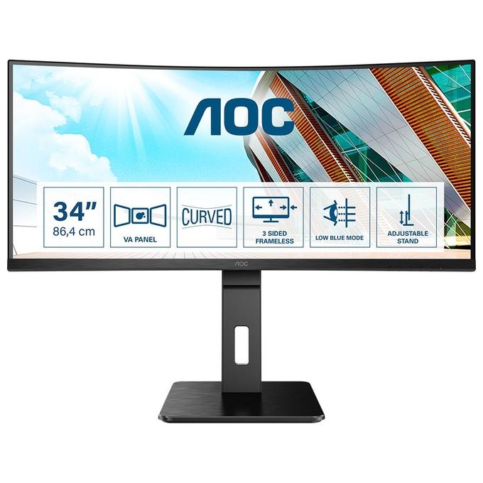 AOC CU34P2A Monitor Curvo 34'' VA WQHD 3440x1440 21:9 100 Hz 4 ms Adaptive Sync Hub USB colore Nero