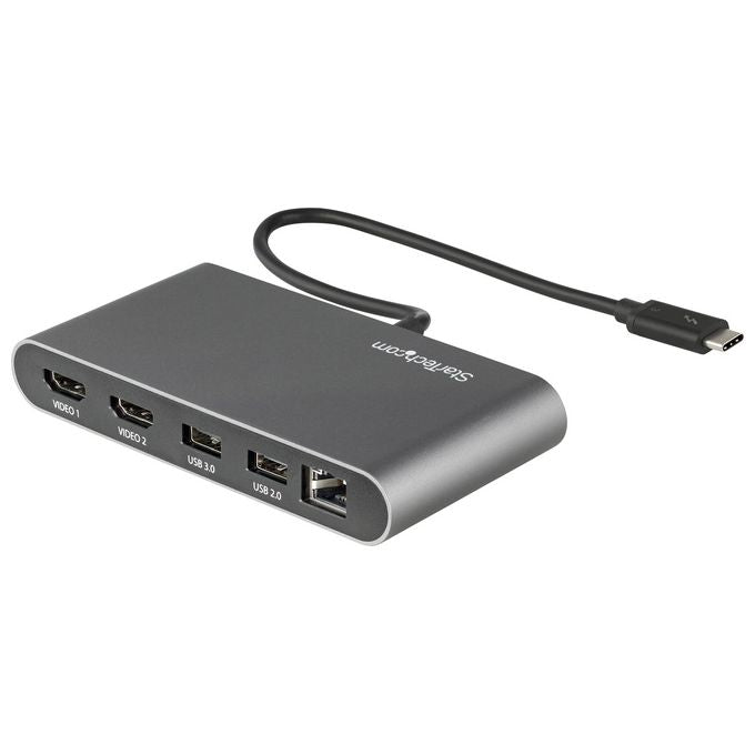 StarTech TB3DKM2HDL Mini Dock Thunderbolt 3 Docking Station con 2 HDMI 4K 60Hz 2 USB-A Gigabit Ethernet Cavo 28 cm colore Grigio