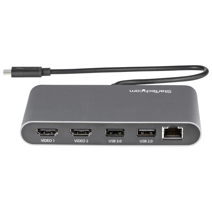 StarTech TB3DKM2HDL Mini Dock Thunderbolt 3 Docking Station con 2 HDMI 4K 60Hz 2 USB-A Gigabit Ethernet Cavo 28 cm colore Grigio