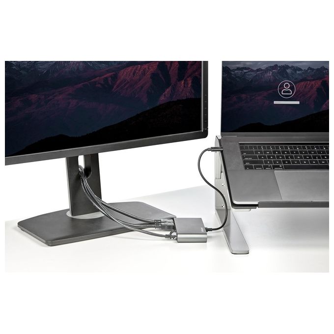 StarTech TB3DKM2HDL Mini Dock Thunderbolt 3 Docking Station con 2 HDMI 4K 60Hz 2 USB-A Gigabit Ethernet Cavo 28 cm colore Grigio