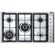 De Longhi PLI 59D GHD Linea Professional Piano cottura a Gas 5 Fuochi Griglie in Ghisa Bruciatore Tripla Corona Dual Comandi Laterali 90 cm Acciaio Inox