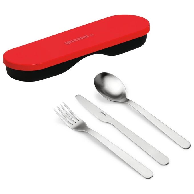Guzzini On The Go Posate da Viaggio Spalvieri e Del Ciotto 19x5,5x2cm Rosso