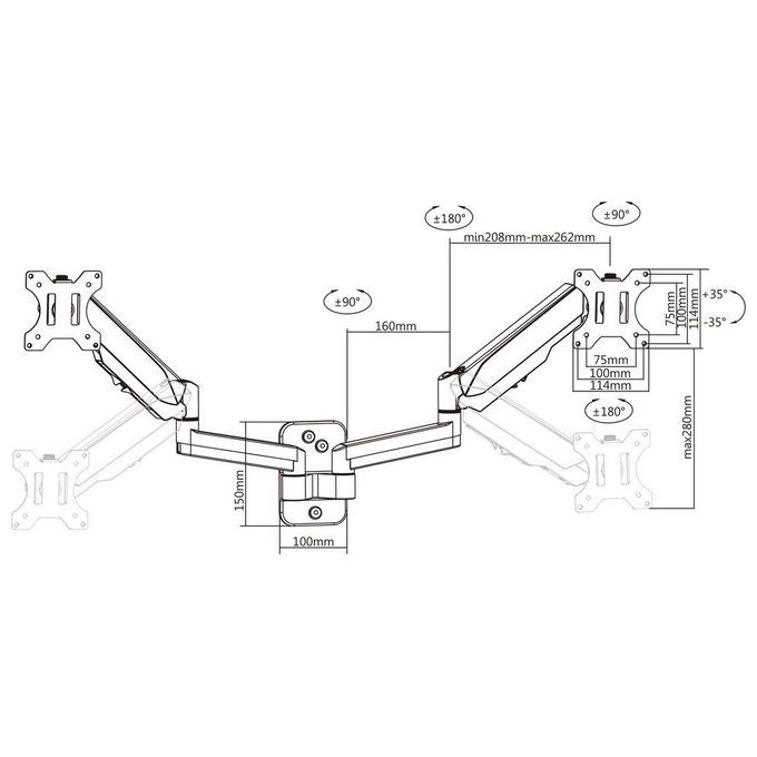 Multibrackets 0037 M Monitormount Wall Basic Dual Supporto Monitor a Parete Doppio 17'' 32'' VESA 75x75 100x100 16 Kg colore Nero