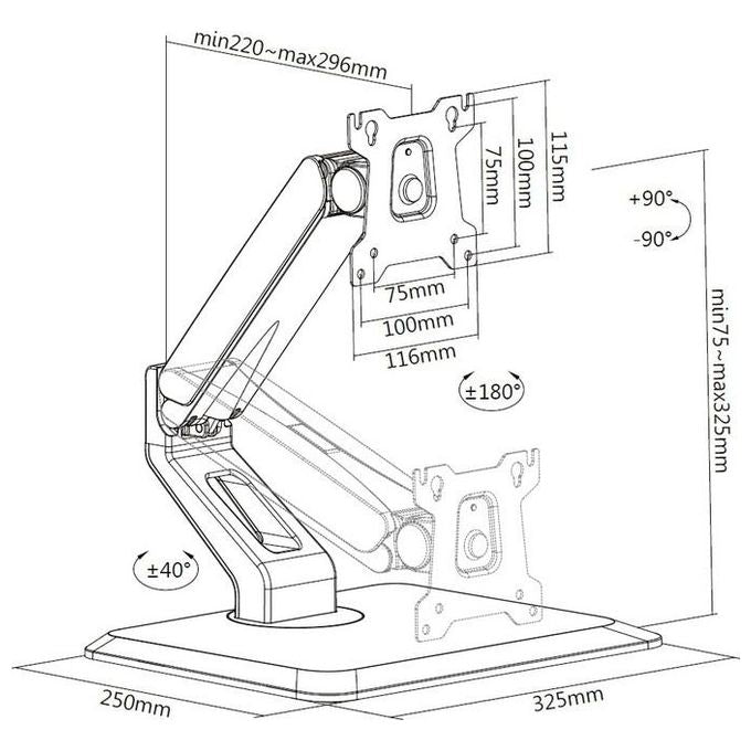 Multibrackets 9998 M Deskstand Touch Basic Supporto da Tavolo per Monitor Touch 17-32'' VESA 75x75 100x100 Regolabile Altezza Rotazione Gestione Cavi colore Nero