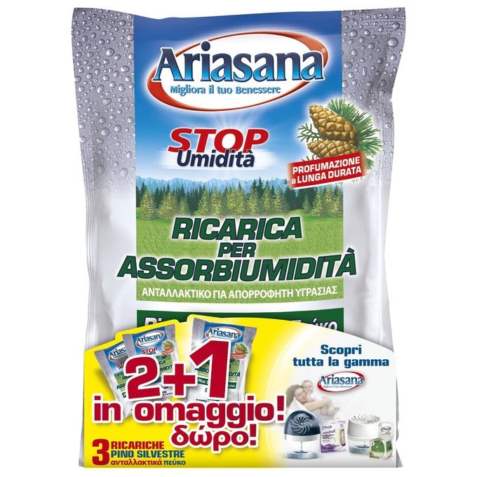 Henkel Ricarica Sale Assorbiumidita' Confezione 3 Buste da 450gr Profumazione Pino Ariasana