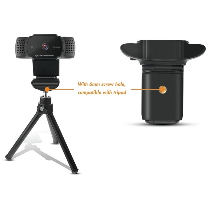 Conceptronic AMDIS02B Webcam 5 MP Risoluzione 2592 x 1944 Pixel USB 2.0 con Microfono Incorporato e Messa a Fuoco Automatica colore Nero