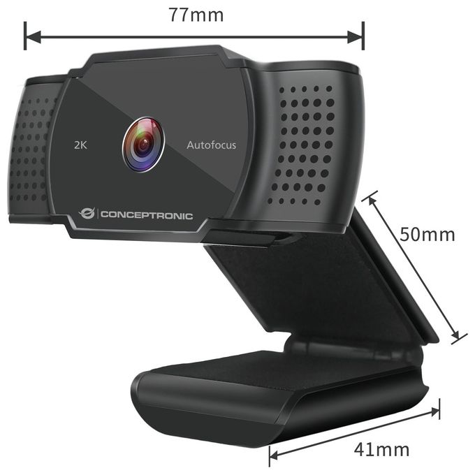 Conceptronic AMDIS02B Webcam 5 MP Risoluzione 2592 x 1944 Pixel USB 2.0 con Microfono Incorporato e Messa a Fuoco Automatica colore Nero