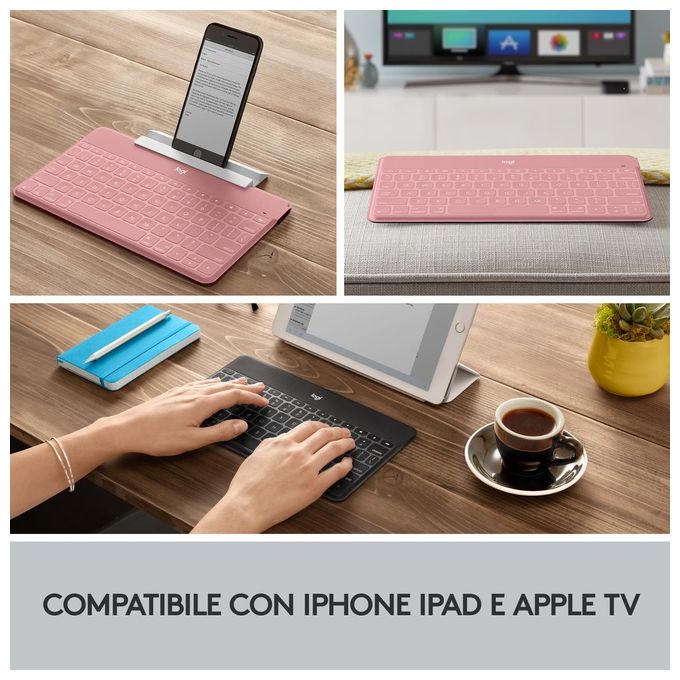 Logitech 920-010041 Keys-To-Go Tastiera Bluetooth QWERTY Italiano per iPhone iPad Apple TV colore Rosa