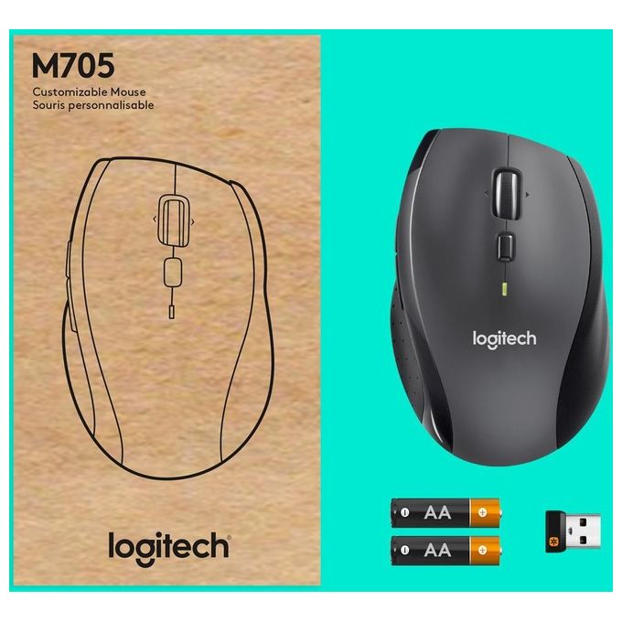 Logitech M705 Marathon Mouse Wireless Ottico 1000 DPI Ergonomico Mano Destra Unifying 2.4 GHz colore Antracite