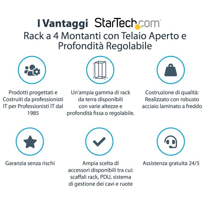 StarTech Armadio Server Rack con 4 staffe a Telaio Aperto 12U con profondita' regolabile