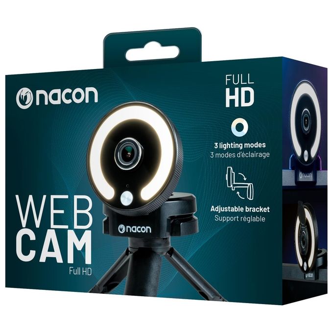 Nacon PCWEBCAMRL Webcam Full HD 1080p Streaming per PC Anello Luminoso Filtro Privacy USB-C colore Nero