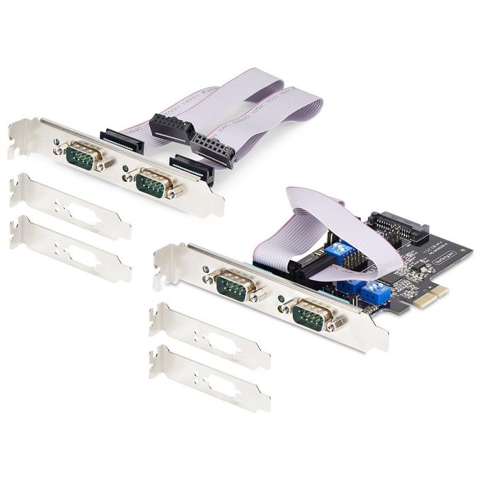 StarTech PS74ADF-SERIAL-CARD Scheda Seriale PCIe a 4 Porte RS232 RS422 RS485 DB9 con Chipset Asix AX99100 UART 16C1050 Alimentazione Configurabile SATA Staffa Standard e a Basso Profilo Compatibile Windows Linux Protezione ESD colore Nero