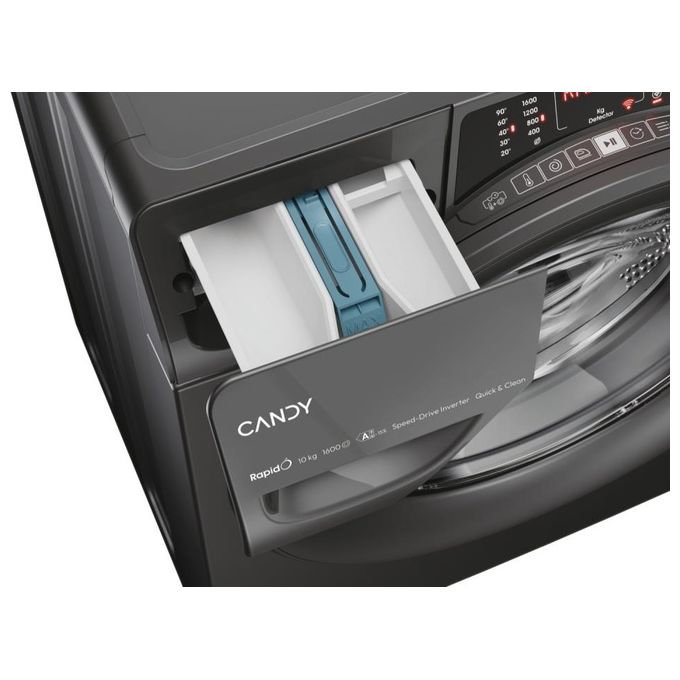 Candy RO6106DWMRR7-1-S RapidÓ - Lavatrice a carica frontale 10 kg, 1600 rpm, Classe A, Wi-Fi + BLE, Funzione vapore, (85×60×58 cm), Antracite