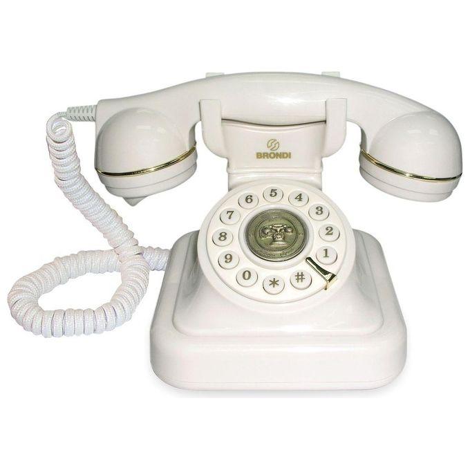 Brondi Vintage 20 Telefono da Tavolo Retro' Bianco con Particolari Dorati Fisso Casa