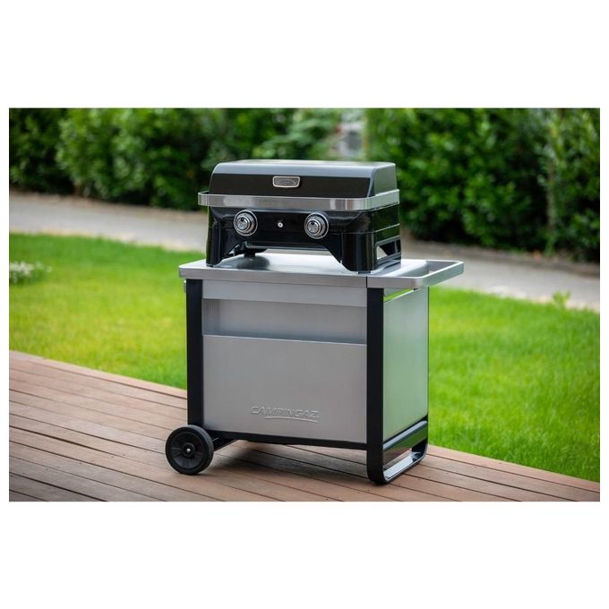 Campingaz 2000036959 Deluxe Trolley Carrello Barbecue Attitude e Plancha 2 Ripiani Estraibili 22 Kg colore Grigio