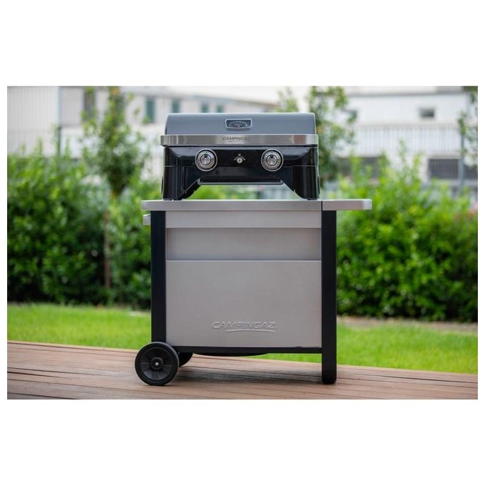 Campingaz 2000036959 Deluxe Trolley Carrello Barbecue Attitude e Plancha 2 Ripiani Estraibili 22 Kg colore Grigio