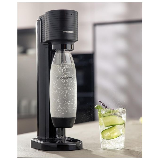 SodaStream 2270273 Gaia Gasatore d'Acqua con Bottiglia PET 1L Cilindro CQC ad Aggancio Rapido colore Nero