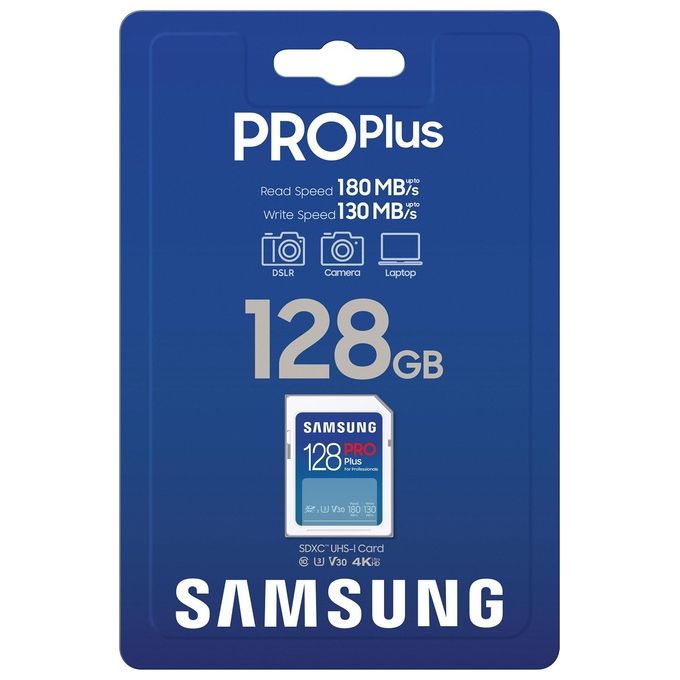 Samsung MB-SD128S-EU PRO Plus Scheda di Memoria SDXC 128 GB UHS-I U3 V30 Classe 10 180 MB-s lettura 130 MB-s scrittura