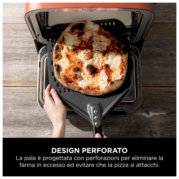 Ninja XSKPZPLEU Woodfire Pala per Pizza per Forno da Esterno OO101EU Pala per Pizza Forata e Leggera Maneggevole Resistente alla Ruggine Pizze Fino a 30cm di Diametro Nero