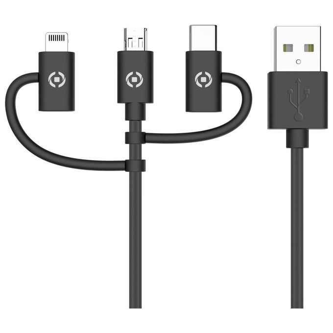 Celly Cavo Universale 3 in 1 con Connettore Principale Micro Usb Adattatore Lightning (MFI) e Tipo-C