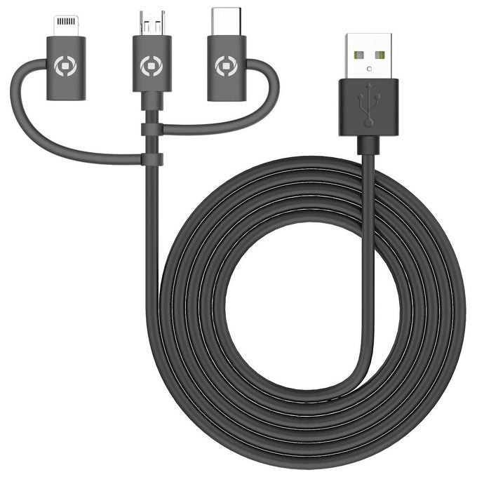 Celly Cavo Universale 3 in 1 con Connettore Principale Micro Usb Adattatore Lightning (MFI) e Tipo-C