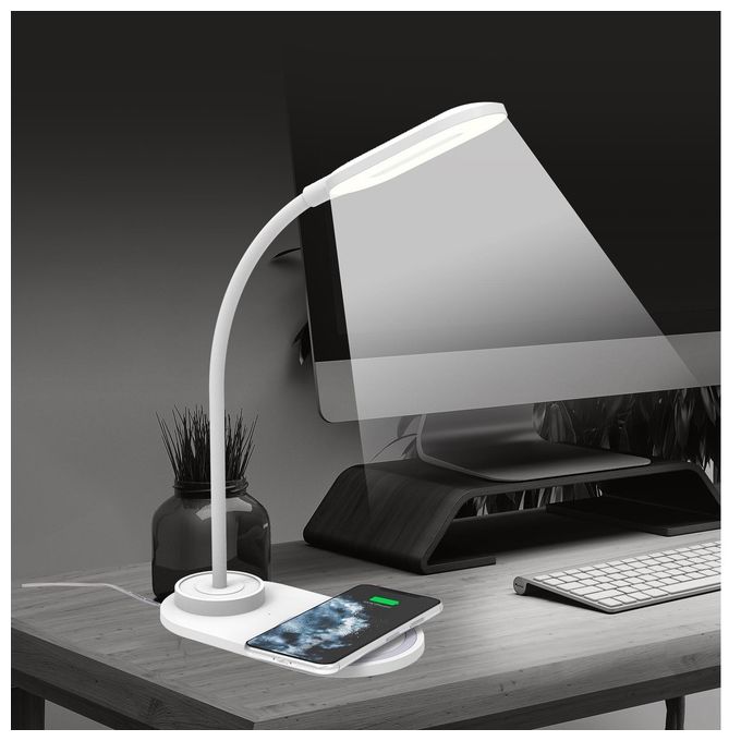 Celly WLLIGHTMINI Lampada LED da Tavolo con Caricatore Wireless 10W Braccio Regolabile colore Bianco