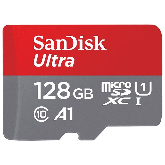 SanDisk SDSQUNR-128G-GN3MA Ultra microSD Scheda di Memoria MicroSDXC 128 GB Classe 10 UHS-I A1 V10 100 MB-s colore Grigio Rosso