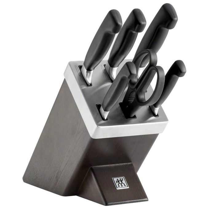ZWILLING 35145-000-0 Serie VIER STERNE Set di Coltelli con Ceppo 7 Pezzi Tecnologia KIS FRIODUR Acciaio Inox colore Simil-Frassino