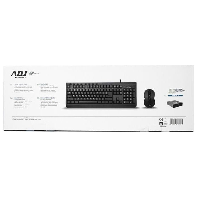 Adj KIT_ Desktop KT108 Pure Evo Tastiera e Mouse con Filo 6D Ergonomico Nero