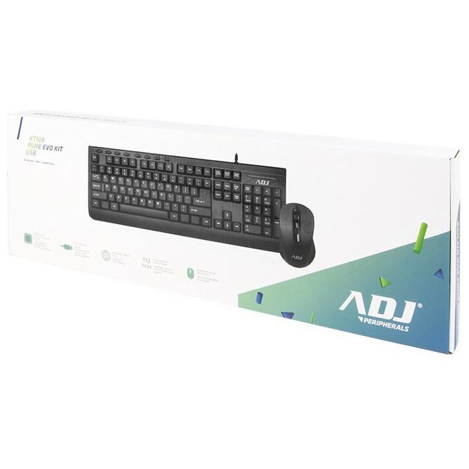 Adj KIT_ Desktop KT108 Pure Evo Tastiera e Mouse con Filo 6D Ergonomico Nero