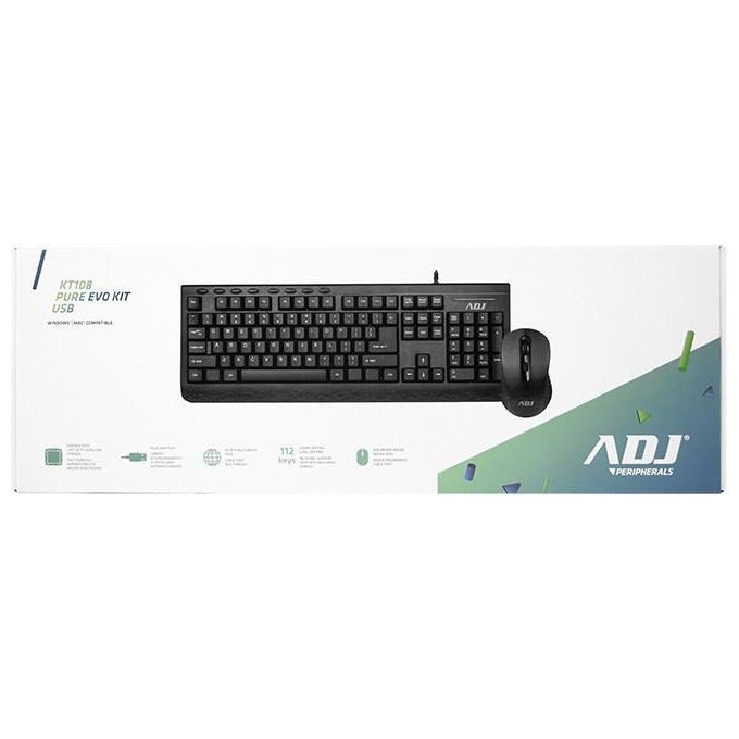 Adj KIT_ Desktop KT108 Pure Evo Tastiera e Mouse con Filo 6D Ergonomico Nero