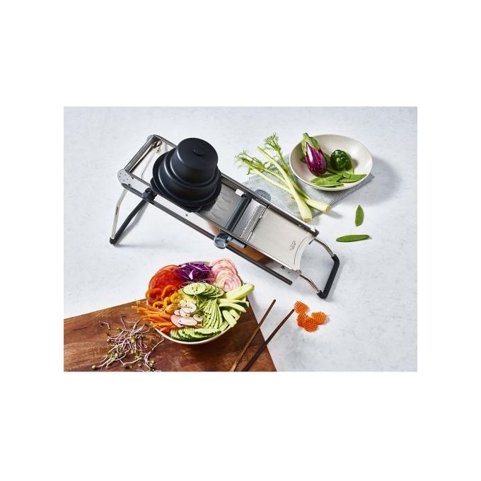 De Buyer 2014.00 La Mandoline Access Mandolina in Acciaio Inox doppia lama liscia e ondulata regolabile ultrafine 10 mm colore Inox