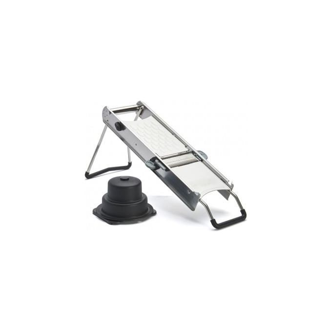De Buyer 2014.00 La Mandoline Access Mandolina in Acciaio Inox doppia lama liscia e ondulata regolabile ultrafine 10 mm colore Inox