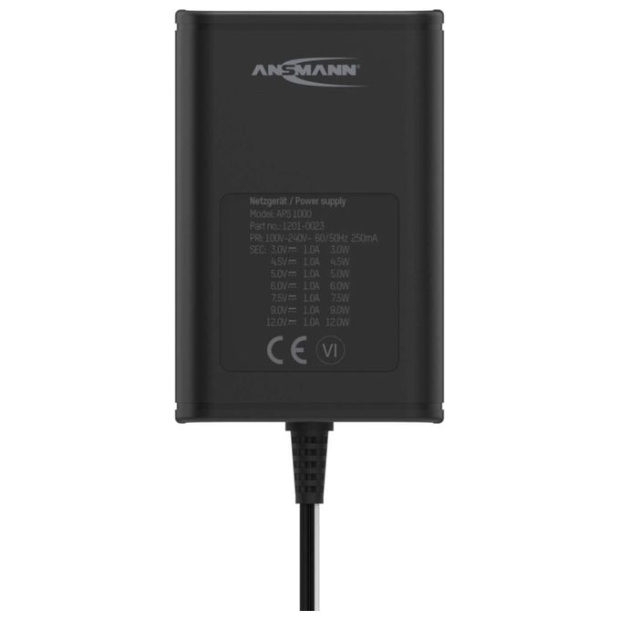 Ansmann APS 1000 Alimentatore a Spina Regolabile 12 V-DC - 9 V-DC - 7.5 V-DC - 6V 4.5 V-DC 3V 1000mA 12W