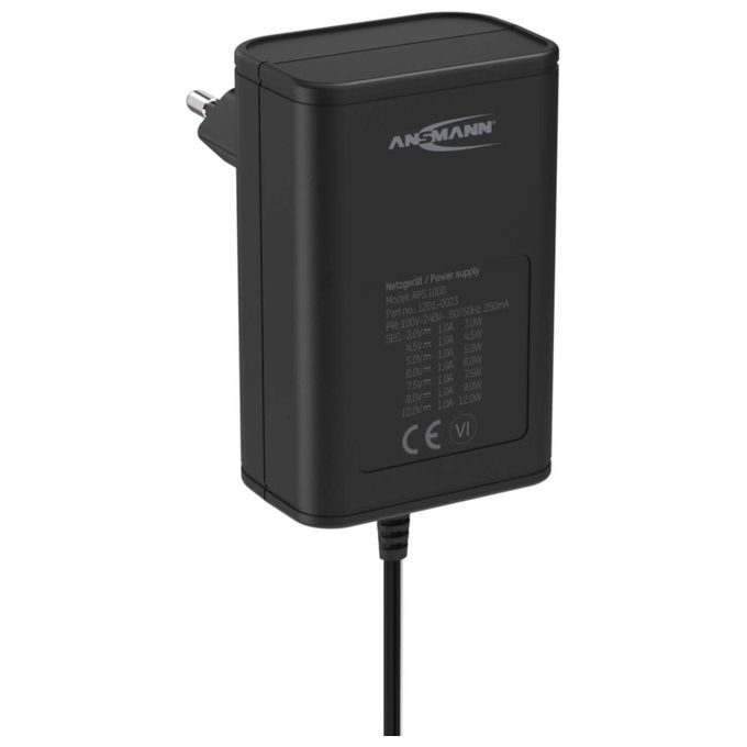 Ansmann APS 1000 Alimentatore a Spina Regolabile 12 V-DC - 9 V-DC - 7.5 V-DC - 6V 4.5 V-DC 3V 1000mA 12W