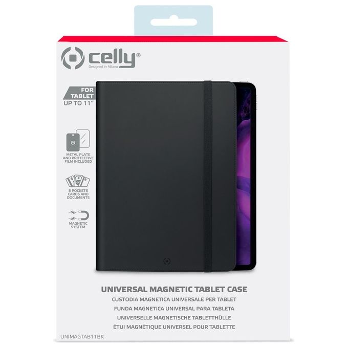 Celly UNIMAGTAB11 Custodia a libro Universale per Tablet 11'' Ecopelle Supporto colore Nero