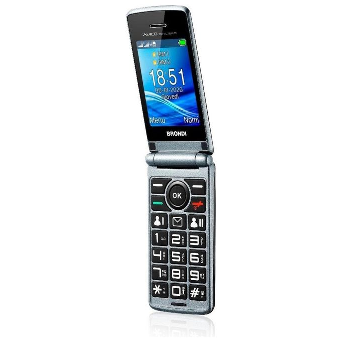 Brondi AMICO SINCERO Telefono Cellulare per Anziani a Conchiglia Display 2.4'' Doppia SIM Bluetooth Radio FM colore Nero