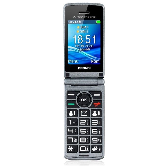 Brondi AMICO SINCERO Telefono Cellulare per Anziani a Conchiglia Display 2.4'' Doppia SIM Bluetooth Radio FM colore Nero