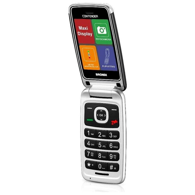 Brondi 10277050 Contender Telefono Cellulare GSM Dual SIM a conchiglia tasti grandi display 3'' Bluetooth Radio FM colore Nero