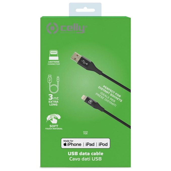 Celly Cavo Usb Lightning Color 3mt Nero